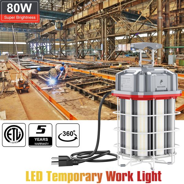 LED Temporary Work Light 80W 5000K Jobsite Building Construction Hanging Lights 