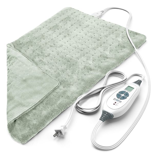 Pure Enrichment® PureRelief® XL Heating Pad - 12" x 24" Electric Heating Pad for Back Pain & Cramps, 6 Heat Settings, FSA/HSA Eligible, Soft Machine Wash Fabric, Auto-Off & Moist Heat (Zen Green)