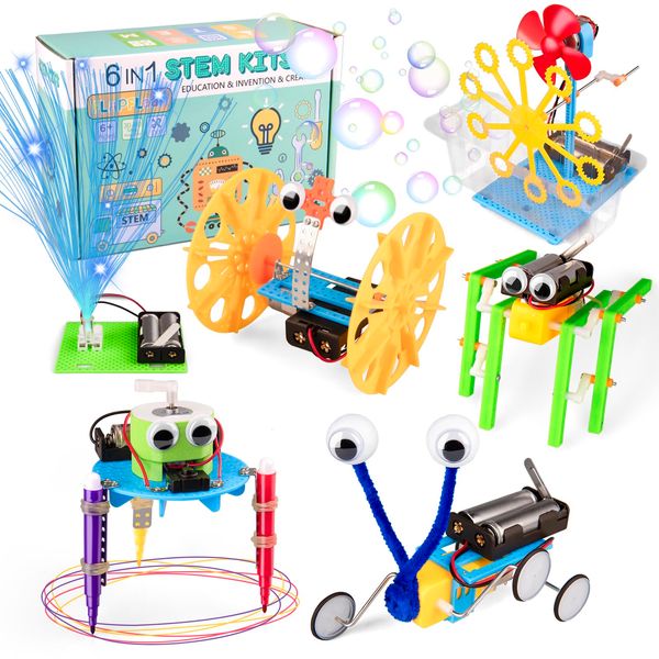 6-in-1 STEM Kits for Kids Age 6-12, Crafts Kids Robot Building Kit 8-10, STEM Toys for Boys Ages 8-12, STEM Robotics Science Experiments Kits for 6 7 8 9 10 11 12 Year Old Boys Girl Birthday Gifts