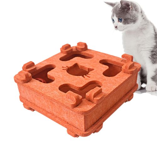 Cat Puzzle Toy, Soft Felt Intelligence Mind Game Track Balls Interactive Kitten Toy Puzzle Box for Indoor Cats, Easy to Assemble [Orange]