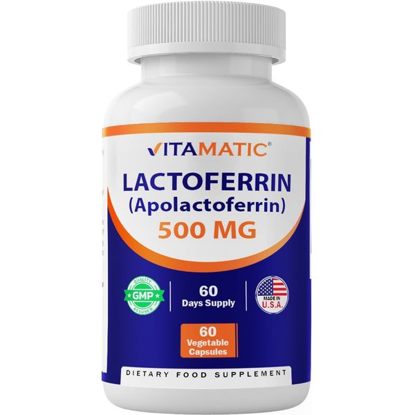 Vitamatic Lactoferrin 500mg (Apolactoferrin), 60 Vegetable Capsules - Promotes Healthy Immune Function*