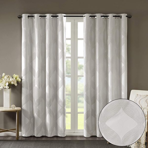 Sun Smart Bentley Total Blackout Curtains Window, Ogee Knitted Jacquard, Grommet Top Living Room Decor, Thermal Insulated Light Blocking Drape for Bedroom and Apartments 50x95, Ivory