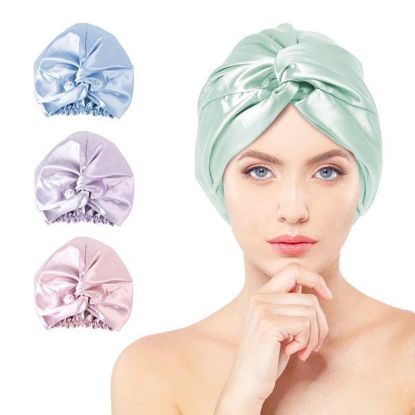 townssilk 100% Maulbeerseide Frauen Nachtmütze, 16Momme Schlafmütze Seide Duschhaube Gut für das Haar, schützt das Haar, Seide Nachtmütze, Doppelschicht,Lightgreen