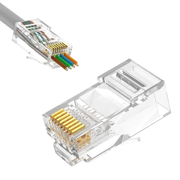 LEENUE RJ45 Connector CAT6 Pass Through RJ45 Plug, Ethernet Connector for Solid or Stranded UTP Network Cable 23 AWG 50 Pack