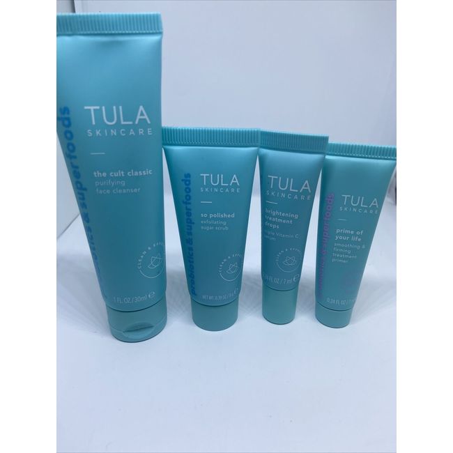 Tula Skincare Cult Classic Set Travel/Trial Size Cleanser Vitamin C Serum Primer