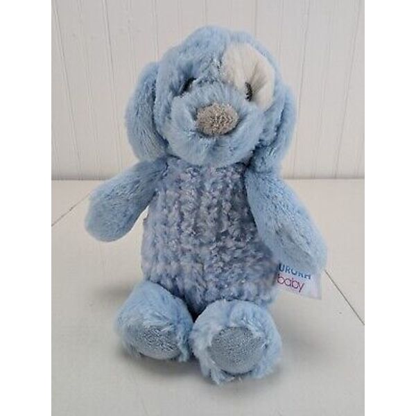 Aurora Baby Blue Puppy Dog Plush 9" Stuffed Animal Rattle Lovey Toy White Spot