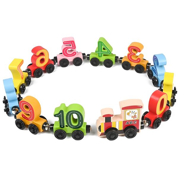 12 PCS Wooden Train Set Toy Magnetic Number Train Set Montessori Toys for Preschool Learning