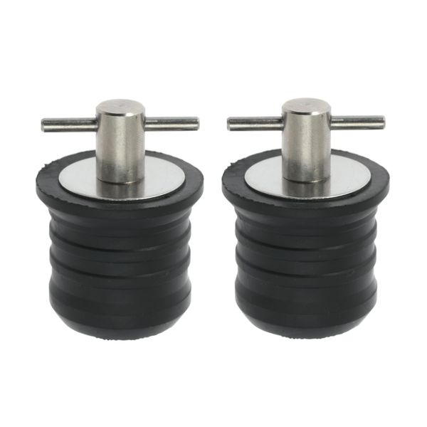 Nayciiy 2 Pcs Boat Plug Snap Plugs T Handle Boat Drain Plug Rubber Plugs with Brass/Stainless Steel Handle Marine Twist Plug Boat Accessories (Stainless Steel, 1.25 inch)
