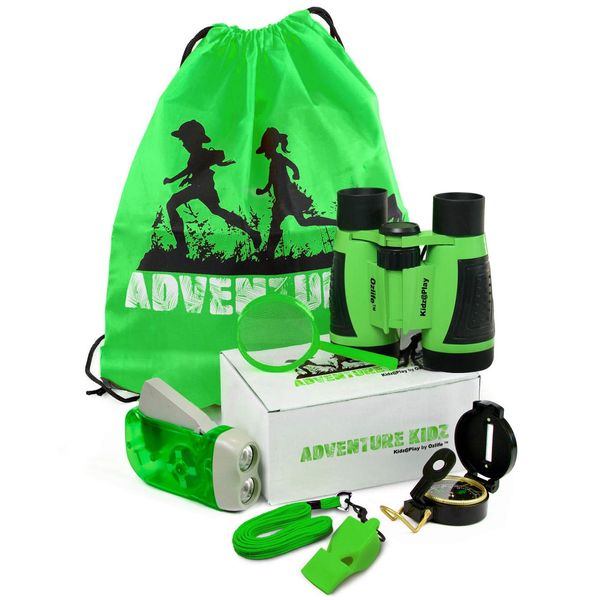 Adventure Kidz Outdoor Exploration Kit, Children’s Binoculars, Flashlight, Compass, Whistle, Magnifying Glass, Backpack. Great Kids Gift Set for Camping, Hiking, Educational and Pretend Play