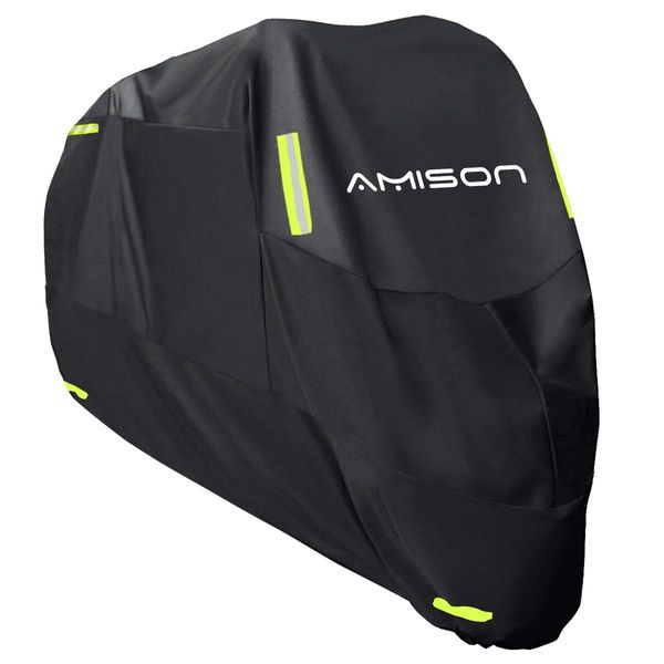 Amison Motorcycle Cover 300D Thick Double Coated Waterproof UV Protection Motorcycle Car Cover Anti-theft with Storage Bag (2XL)