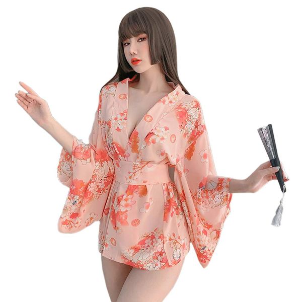 SINROYEE Women's Traditional Japanese Kimono Style Robe Yukata Costumes Pajamas Sexy Cosplay (7971-Pink)