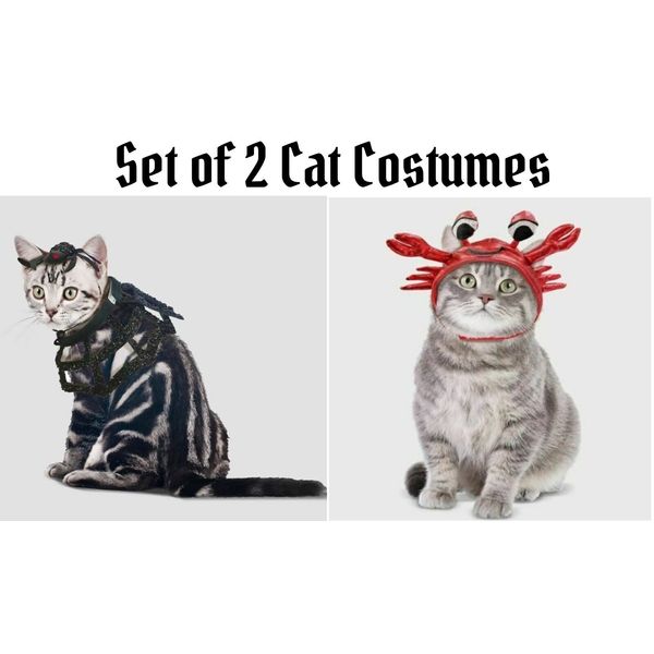 Lot Of 2 Cat Costumes Crab Hat & Spider Halloween Costume For Pet Cats So Cute!