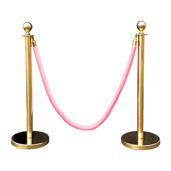 Gold Crown Top Decorative Rope Safety Queue Stanchion Barrier in 3 pcs Set, VIP Crowd Control (72" Pink Velvet)