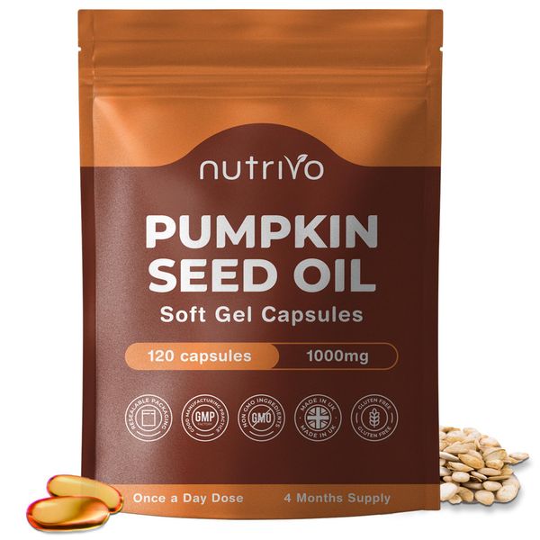 Pumpkin Seed Oil Capsules 1000mg | 120 Capsules | Cold Pressed | Pumpkin Seed Oil for Hair, Prostate and Bladder | UK Made