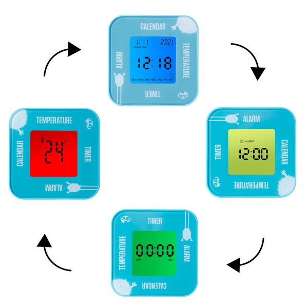 Tinc Kids Digital Alarm, Temperature, Date & Timer Rotate Flip Clock, Blue, Small