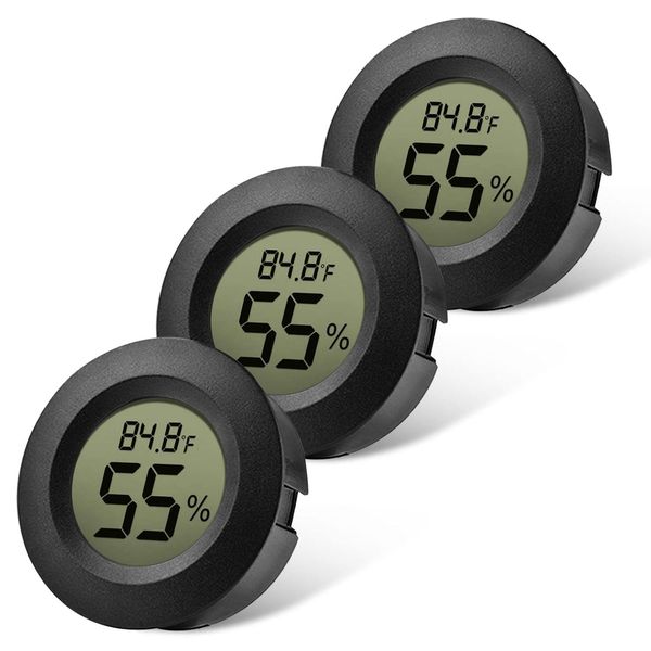 EEEKit 3 Pack LCD Digital Hygrometer Thermometer, Indoor Outdoor Feuchtigkeitsmesser, Luftfeuchtigkeitsmessgerät, Mini Hygrometer für Gewächshaus Keller Babyzimmer, Schwarz Rund