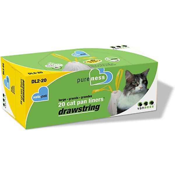 Pets Drawstring Cat Litter Box Liners, Unscented, Large Size, 36” X 18”, 20 Coun