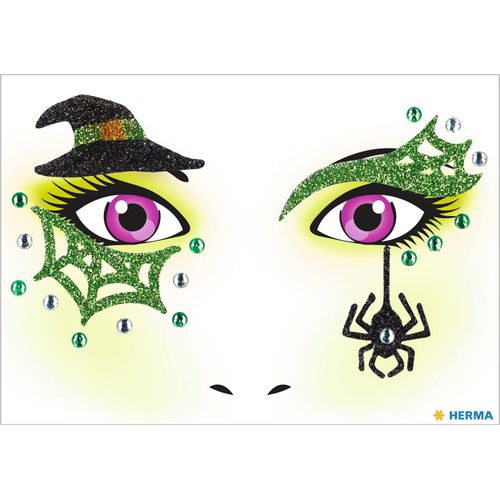 HERMA 15317 Face Art Sticker - Witch, Dermatologically Tested, Removable Face Stickers, Temporary Tattoos, Glitter Face Paint for Carnival, Halloween, Children and Adults, Colourful