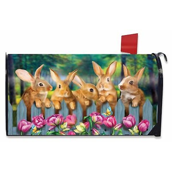 Garden Bunnies Spring Magnetic Mailbox Cover Tulips Easter Rabbit Standard