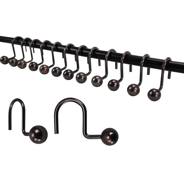 Iconikal Rust Resistant Decorative Shower Curtain Hooks, Bronze Ball, 12-Pack