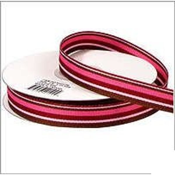 Multi Stripe Woven Ribbon - Chocolate/Pink - 4yds