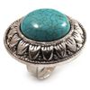 Avalaya Large Round Turquoise Stone Ring in Aged Silver Tone Metal - Adjustable