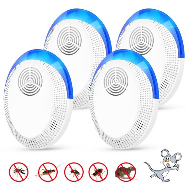 Indoor Ultrasonic Repellent Indoor Pest Controller, , 4Pack Mouse Mosquito Cockroach Insect Repellent, Suitable for Room Indoor Outdoor Warehouse Garden etc