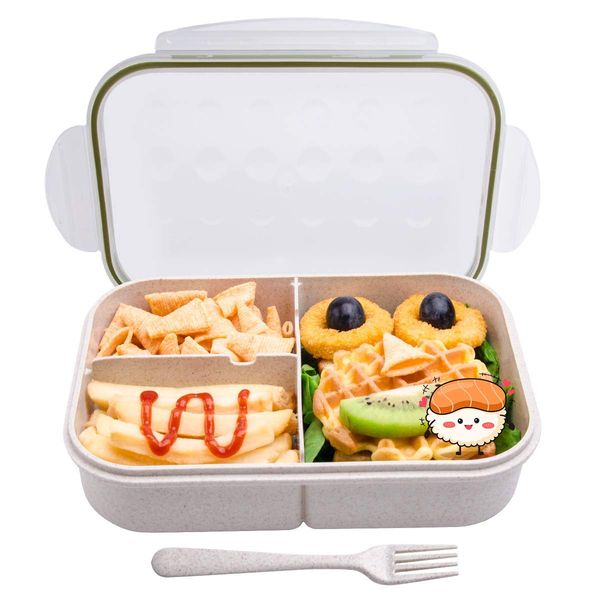 MISS BIG Bento Box, Lunch Box Kids,Ideal Leak Proof Lunch Box Containers, Mom’s Choice Kids Lunch Box, No BPAs and No Chemical Dyes Bento Box for Kids,Microwave and Dishwasher Safe Lunch Box (White)