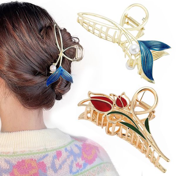 2 Stück Blumen Haarklammer Damen Dünnes Haar Metall Haarspangen für Damen Haarspangen Dickes Haar Groß Haarkralle für Mädchen