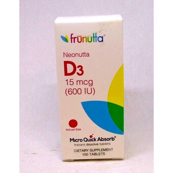 2 BOXES  Frunutta D3 15 mcg 600 iu Micro Quick Absorb - 200 Dissolve Tablets