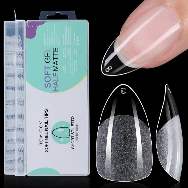 TOMICCA Almond Kurz Nageltips-Tips für Gelnägel, Gel Full Cover Nail Tips, Pre-Shaped Halbmatt tips nägel Gelly Nagelspitzen für Acrylnägel-240 Pieces 10 Sizes