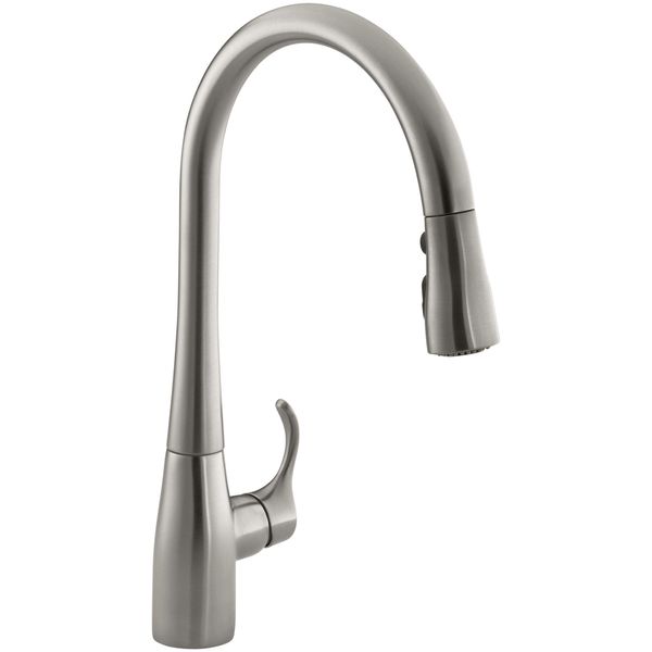 KOHLER 596-VS Simplice, 3-Spray, Kitchen Sink Faucet with Pull Down Sprayer, High Arch, Vibrant Stainless