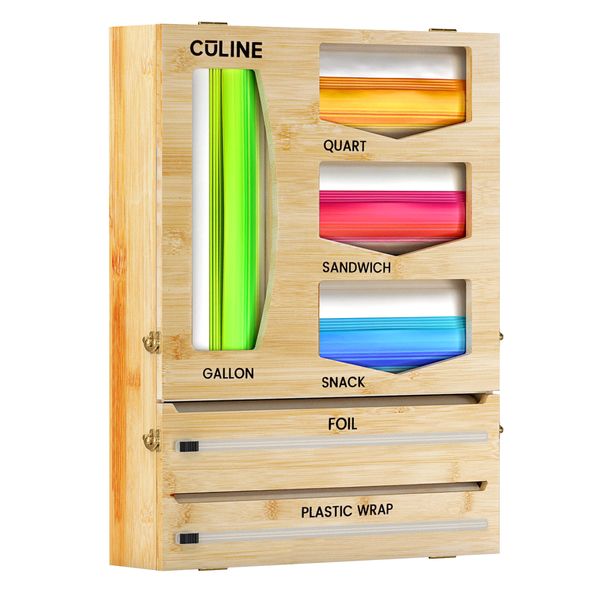 Ziplock Bag Organizer together with Foil and Plastic Wrap Dispenser with Cutter