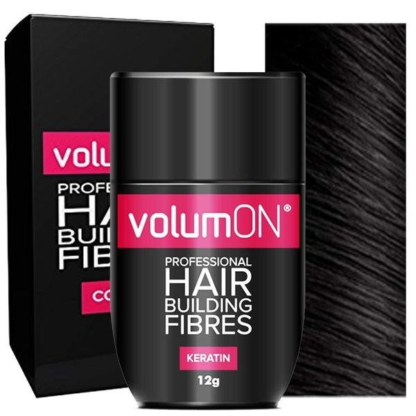 Volumon Professional Hair Building Fibres- Hair Loss Concealer- KERATIN- 12g- Get Upto 30 Uses- CHOOSE FROM 8 COLOUR SHADES (Black)