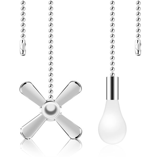 AIIGOU Ceiling Fan Pull Chains With Decorative, 2 Pieces Of Silver Ceiling Fan Chain Extenders 13.6 Inches Fit All Standard Ceiling Fans And Light Fixtures，Pull Chain Extension With Connector.