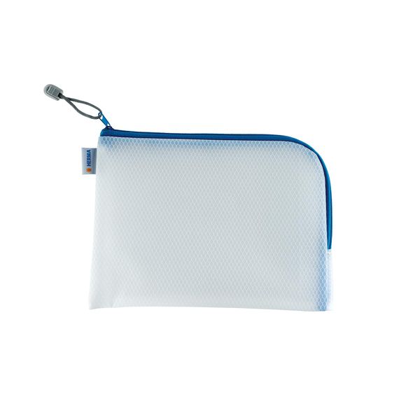 HERMA 20009 Zip Toiletry Bag A5, transparent (26 x 20 cm) small zippered travel pouch for cosmetics, liquids, make-up, toothbrush, clear cosmetic bag with zipper in blue