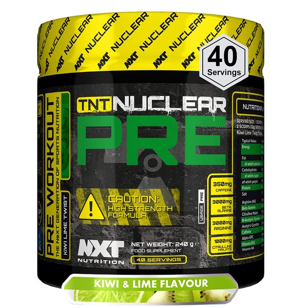 NXT Nutrition TNT Nuclear Pre Workout – Pre Work Out Energy Drink| L-Citrulline, Beta Alanine, 350mg Caffeine for Pump, Endurance & Focus - 40 Servings, Vegan | Kiwi Lime