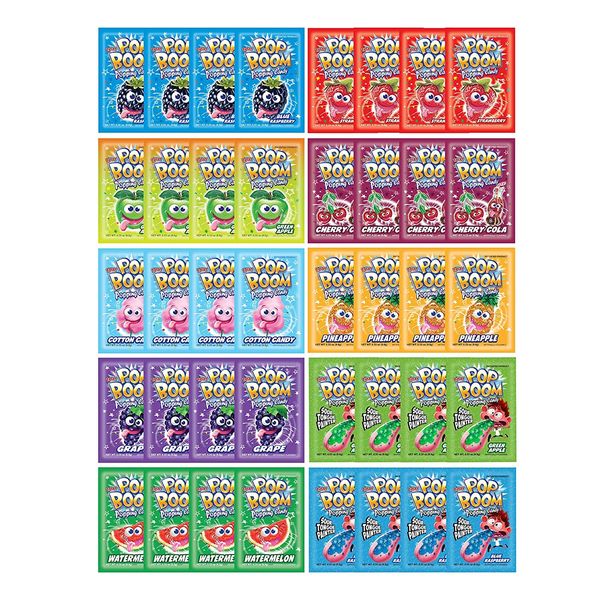 Tiltay Pop Boom Popping Candy – 10 Flavor Assortment, Strawberry, Cherry Cola, Green Apple, Blue Raspberry, Watermelon, Grape, Pineapple, Cotton Candy – 40 Packs