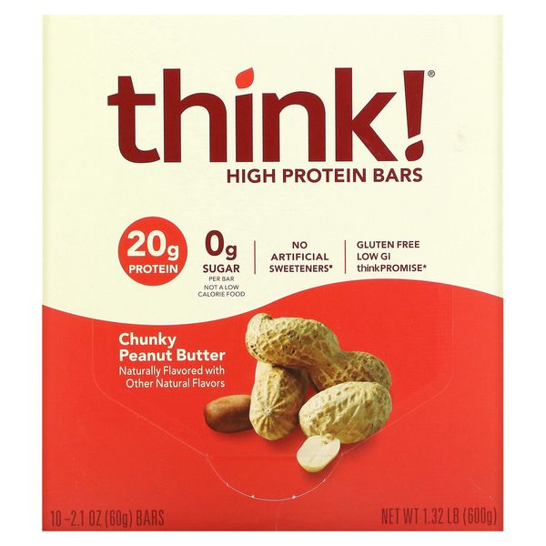 High Protein Bars, Chunky Peanut Butter, 10 Bars, 2.1 oz (60 g) Each