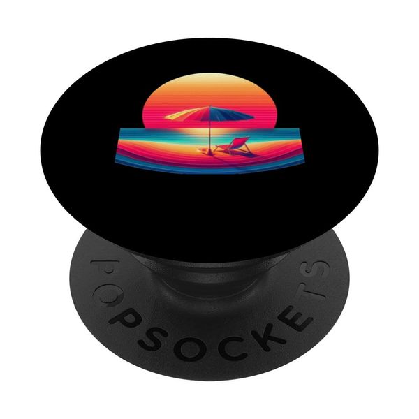 Retro Beach Umbrella Travel Vacation PopSockets Standard PopGrip