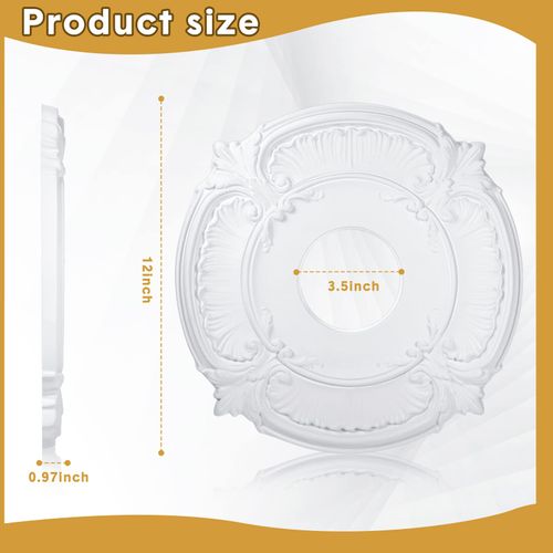 2 Pieces PU Ceiling Medallion Decorative Ceiling Fan Medallion Round Home Lighting Ceiling Medallion Ring for Light Fixtures Ceiling Fans Chandeliers, 12" OD x3.5 ID