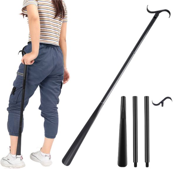 TSHAOUN Dressing Stick with Shoe Horn with Sock Removal Tool, Disability aids, Shoe Horn Long Handle, Adjustable Extended Dressing Aids for Socks, Shoes, Shirts and Pants (33.5 inch/85 cm)