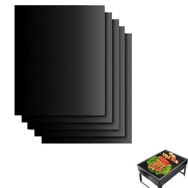 5pcs Oven Liners BBQ Mats for Gas Grill Reusable Oven Liners for Bottom of Oven Oven Mats for Bottom of Oven Oven Liners for Bottom of Fan Assisted Ovens Washable(Black)