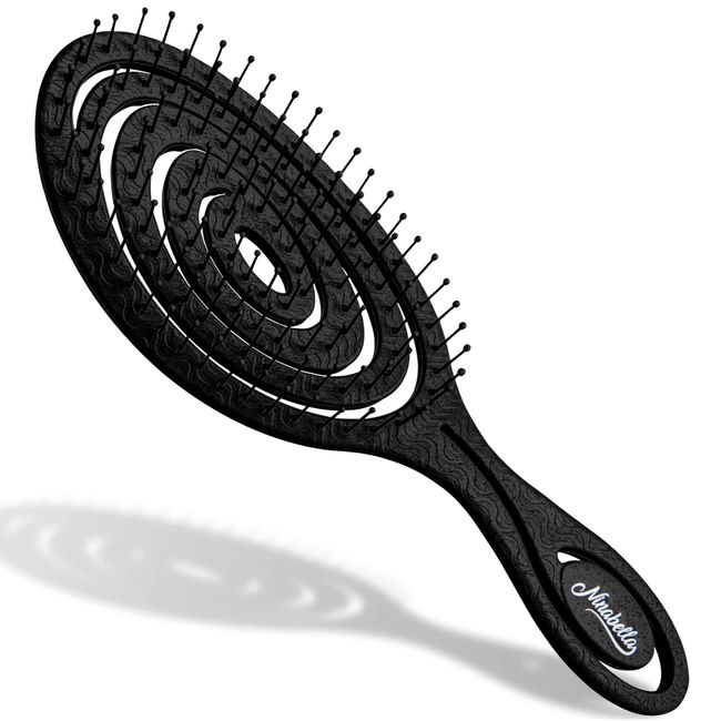 Ninabella Bio Haarbürste ohne Ziepen für Damen, Herren & Kinder - Entwirrbürste auch für Locken & Lange Haare - Einzigartige Profi Detangler-Bürste mit Spiralfeder Limetten Ozean Schwarz