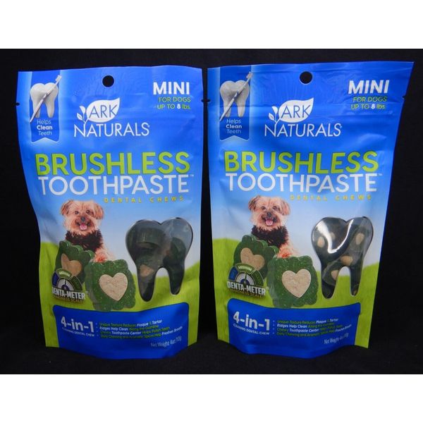 2 Bags Naturals Brushless Toothpaste 4oz Ea 4in1 Mini Dog Dental Chews 12/24