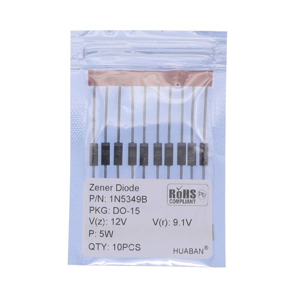 HUABAN 10PCS 1N5349B 1N5349 Power Zener Diode 5W 12V T-18 (CASE17-02) Axial Diodes 5 Watt 12 Volt