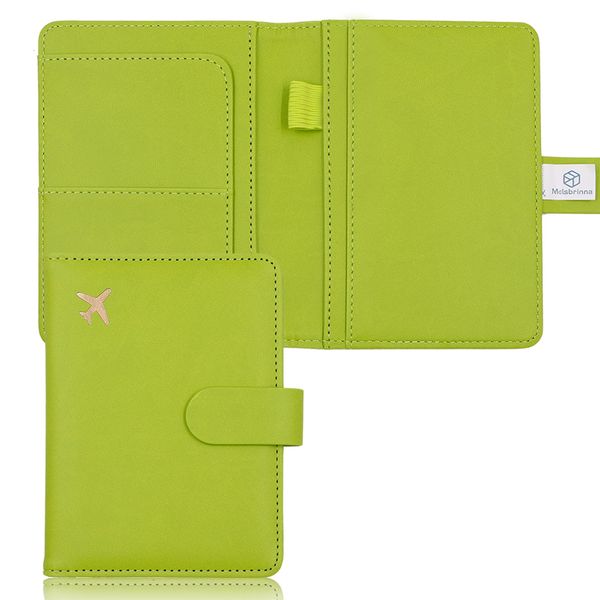 Melsbrinna Premium Leather Passport Holder Covers Case, Waterproof Rfid Blocking Travel Wallet Passport Holder with Pen Holder, Cute Passport Book for Women/Men (Grass green)