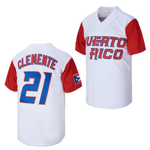 #21 Roberto Clemente Puerto Rico World Game Classic Mens Baseball Jersey Stitched Size XXXL White