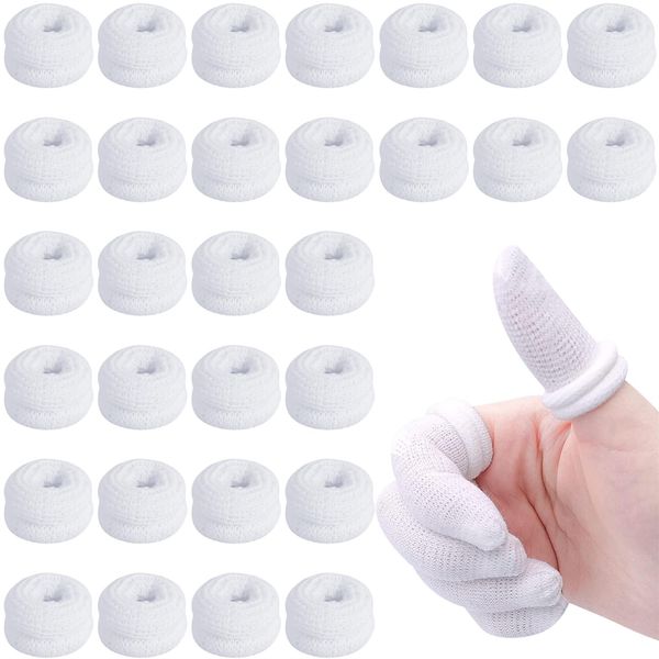 Finger Bandages 30pcs Bobs Thumb Bandage Finger Bandage Tubular White Cotton Finger Cots Finger Stall for Work Kitchen Finger Protection