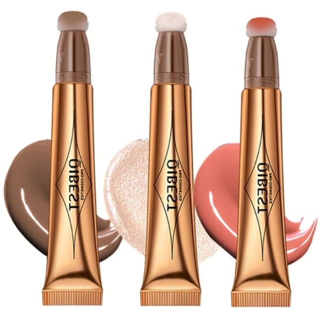 Flüssige Kontur Beauty Wand, Gesichts Highlighter und Bronze mit Kissen Applicator befestigt, Schimmer lange anhaltende seidige Creme Gesicht Make-up Stick (#3PCS (01-02-04))